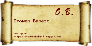 Orowan Babett névjegykártya